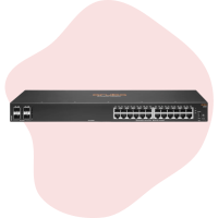 Image of a black switch showing the ethernet cable ports